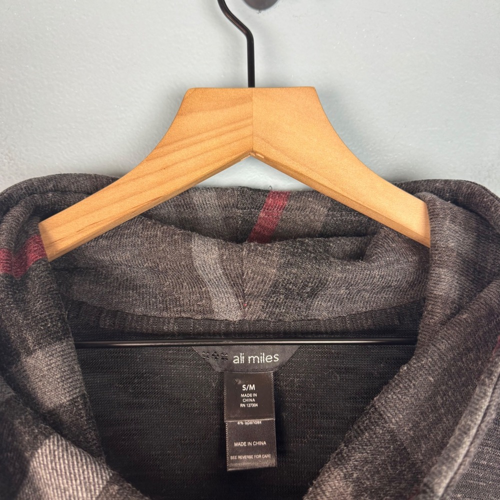 Ali Miles Womens S/M Gray Plaid Cowl Neck 3/4 Sleeve Poncho Pullover Top Blouse - Picture 4 of 8